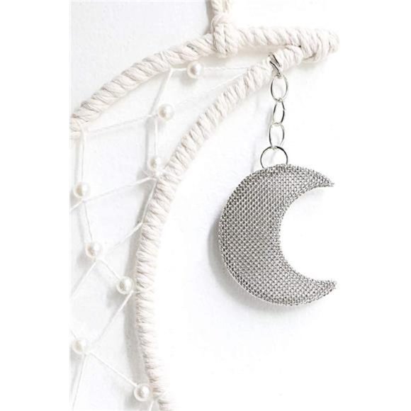 Macrame Woven Wall Hanging Moon Dream Catcher- Boho Chic Bohemian Home Decor - Picture 2 of 6